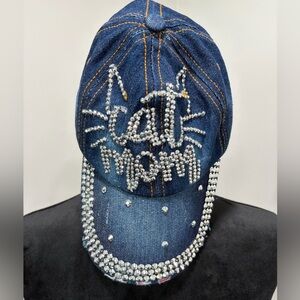 Denim Cat Mom Rhinestone Cap